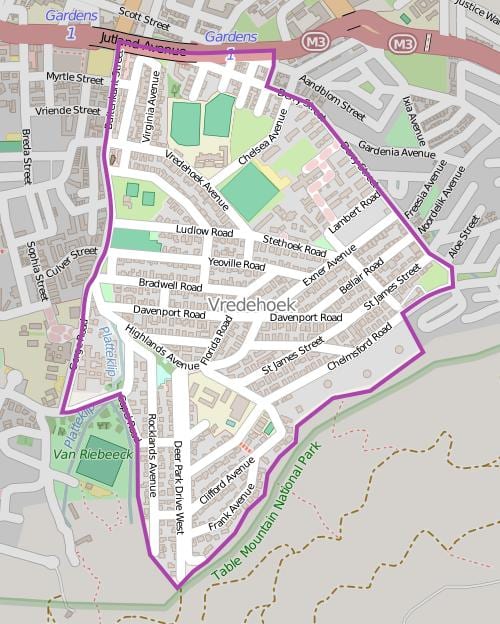карта граду vredehoek Кејптаун