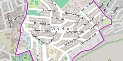 Карта граду vredehoek Кејптаун